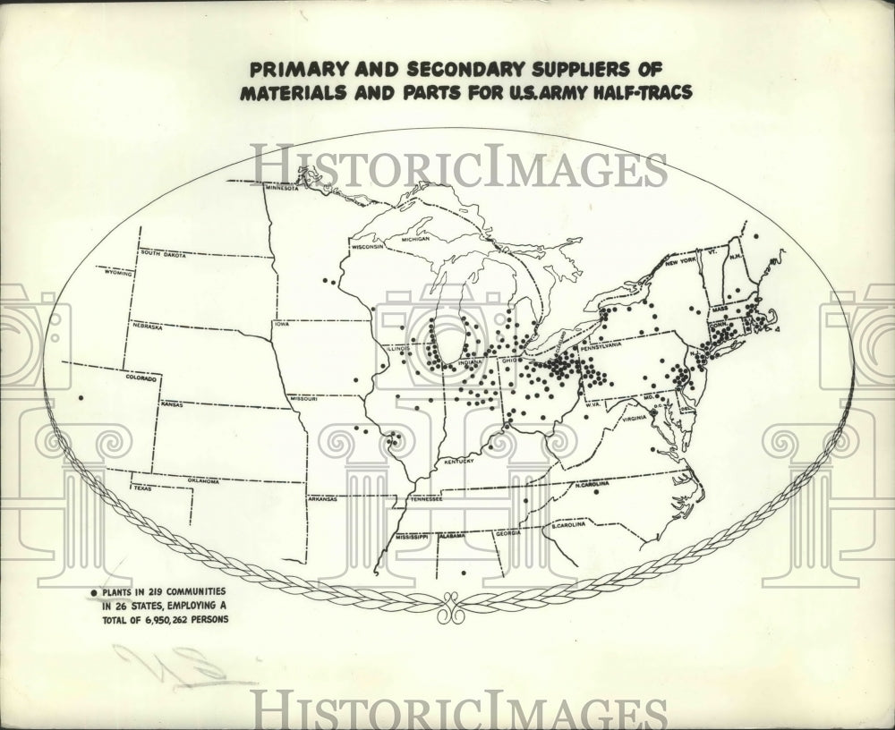 1941 Press Photo Map showing States employed to build HAlf Trac Scout Cars-Historic Images