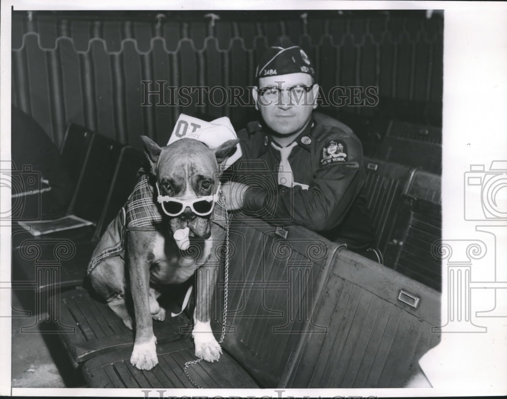 1958 Press Photo Muggs, Mascot of a NY American Legion Dept.With Thomas J. Palma- Historic Images