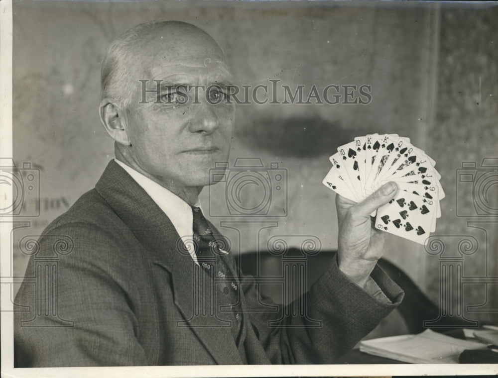 1932 J. Fred Andress Holding Perfect Pinochle Hand - Historic Images