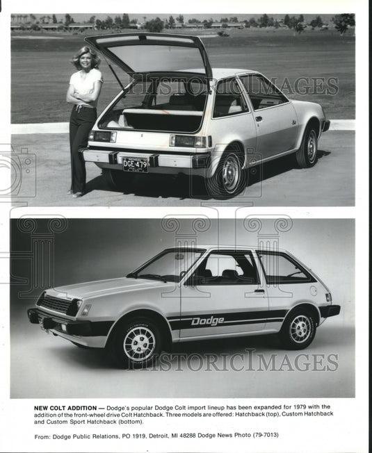 1979 Press Photo Dodge Colt Models:Custom Hatchback and Custom Sport Hatchback - Historic Images