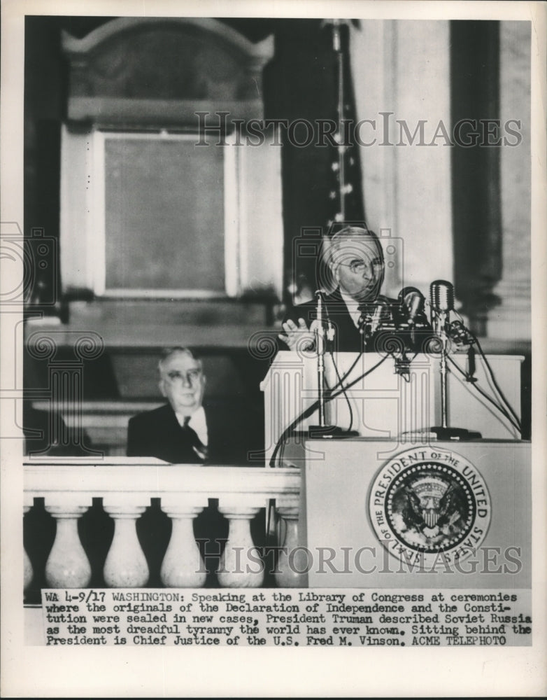 Press Photo Harry Truman speaks at the Declaration of Independence Ceremonies-Historic Images