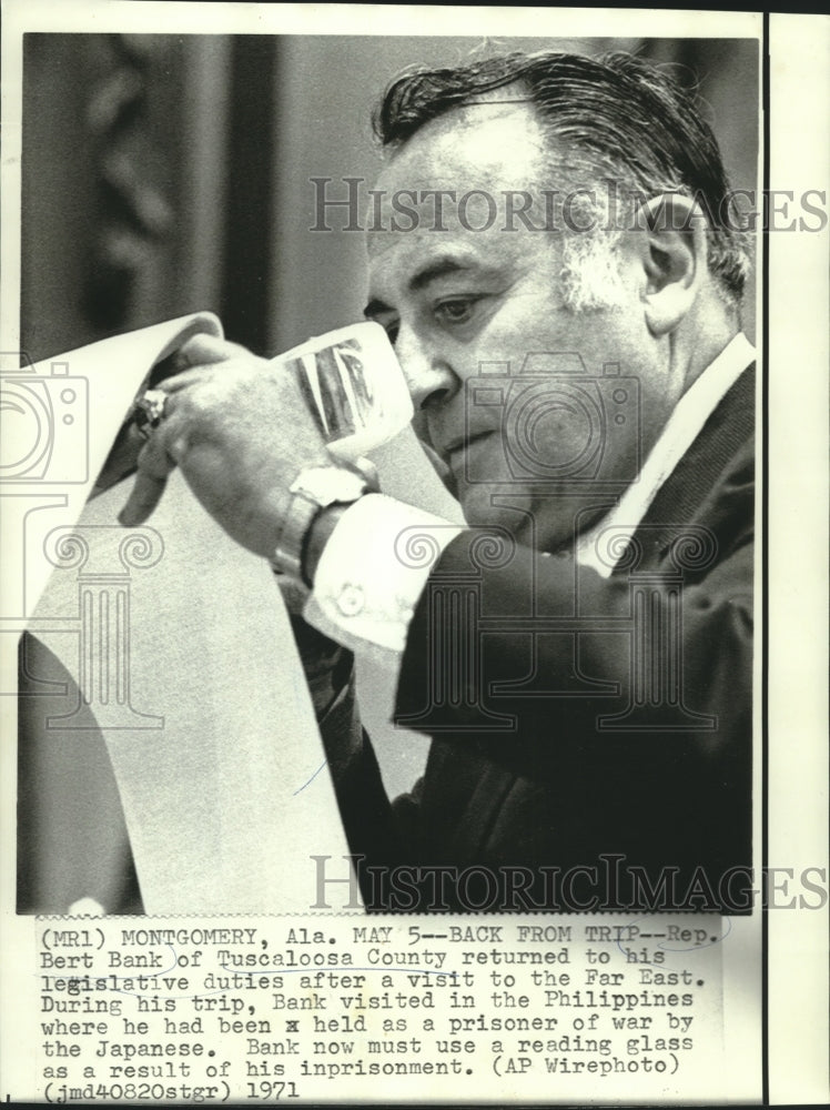 1971 Press Photo Bert Bank of Tuscaloosa County returns to legislative duties-Historic Images