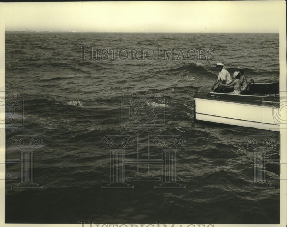 1937 Miss Kerns Fishes on Boat Under Captain Droughton's Advice - Historic Images