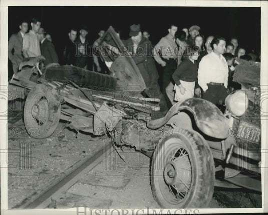1939 A wrecked car that collided with a train in Los Angeles, Calif. - Historic Images