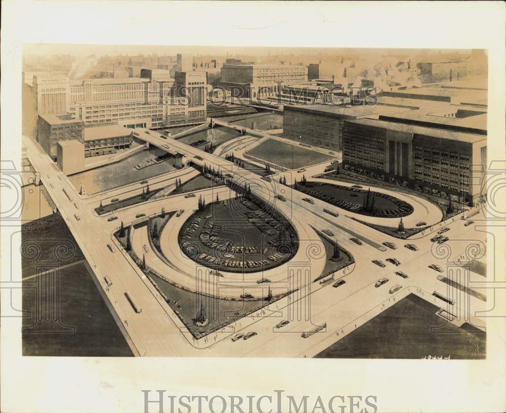 1946 Press Photo Artists drawing of Congress Street interchange improvement, IL- Historic Images