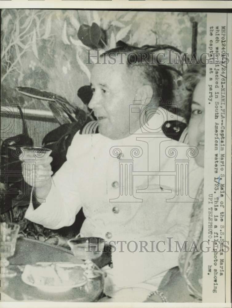 1961 Press Photo Captain Mario S. Maia of the S.S. Santa Maria at a party- Historic Images