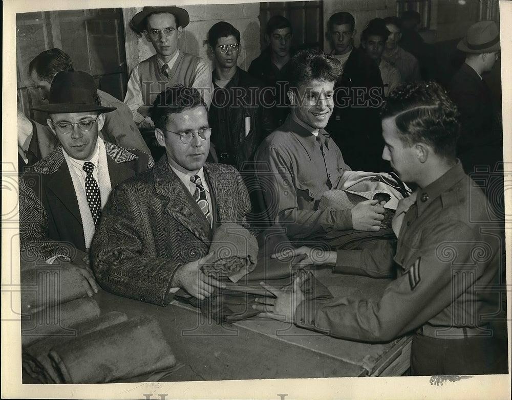 1948 Press Photo Men line up for uniform. - nem00648-Historic Images