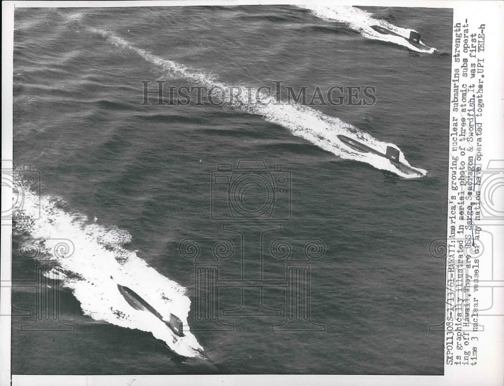 1961 Press Photo The America Atomic Submarine subs operating off Hawaii.-Historic Images