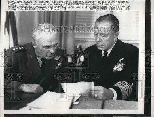 1957 Adm Arthur Radford & Gen Nathan Twining in D.C. - Historic Images