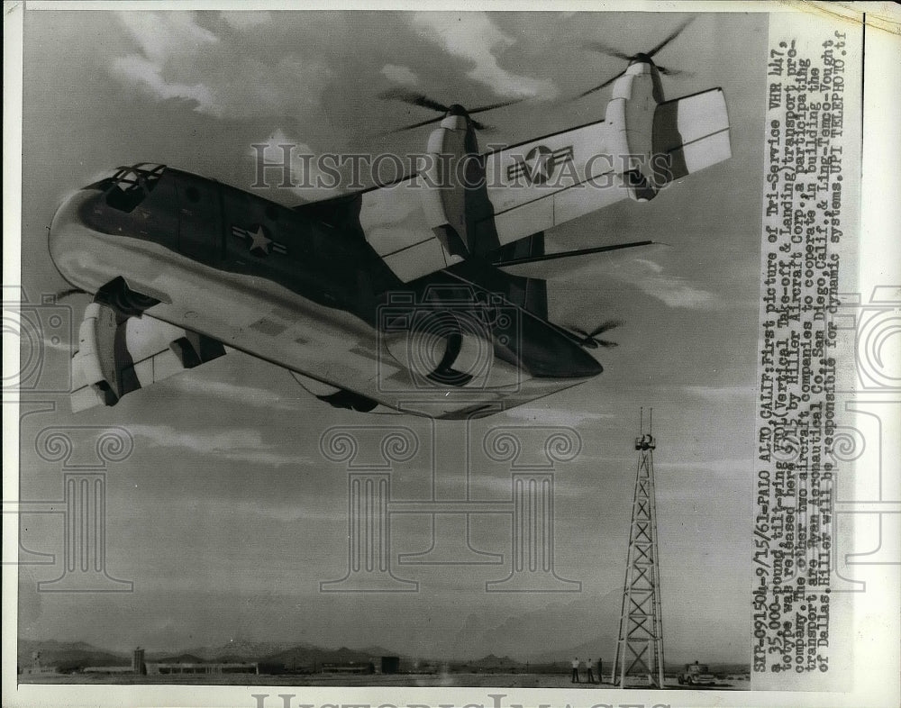 1961 Press Photo Tri-Service VHR-447 helicopter by Hiller Aircraft - nem02348-Historic Images