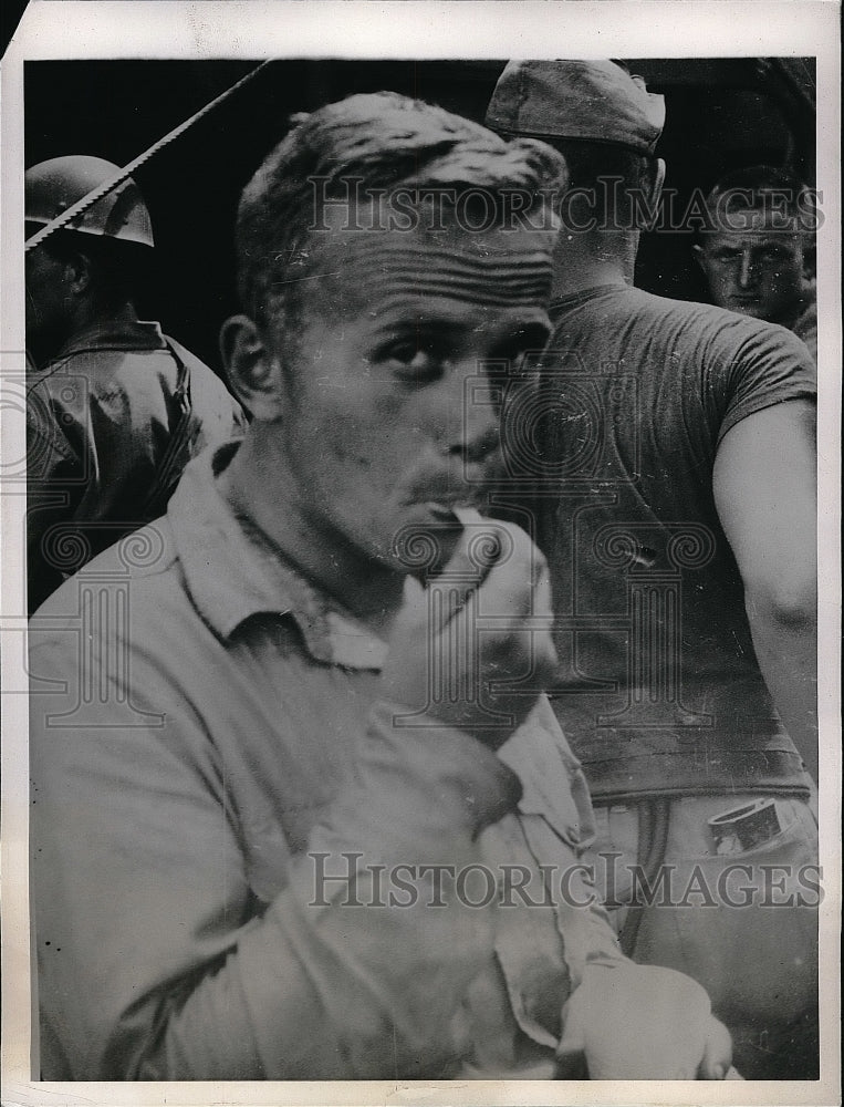 1944 Marine Pfc George Baich on a ship in Pacific - Historic Images