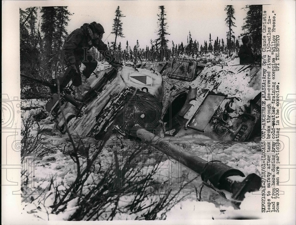 1961 Press Photo Anchorage, Alaska. Army Sp/4 Claude Christie &amp; Army training-Historic Images