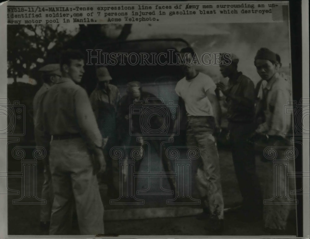 1945 Press Photo US Army at gas blast in Manila motor pool-Historic Images