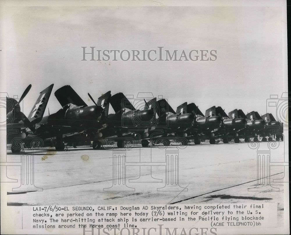 1950 Press Photo Douglas AD Skyraiders having completed their final checks-Historic Images