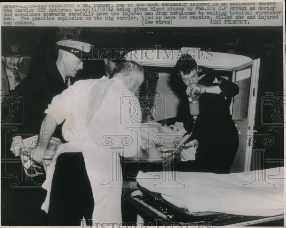 1946 Press Photo Wm Comber one of the most seriously injured in an explosion-Historic Images