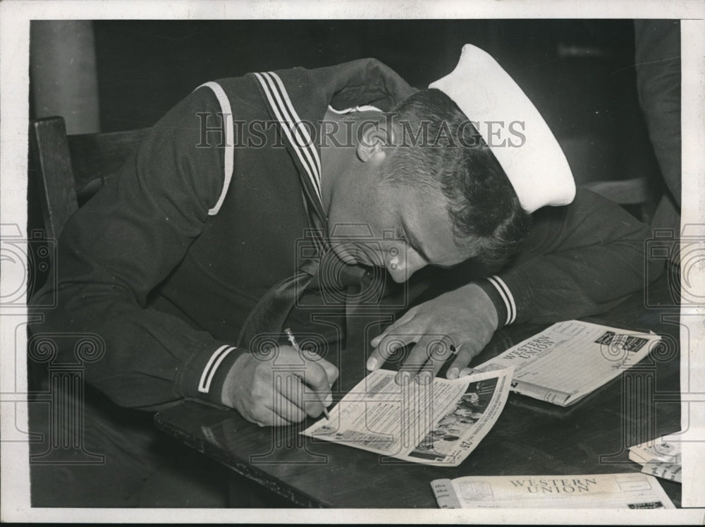 1939 Seaman M.A. Tomich of Wyoming write telegraph for his Family. - Historic Images