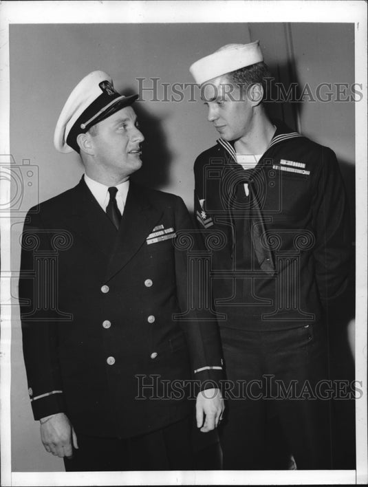 1945 Electrician J Wolf & 2/c HR Davis survivors of USS Franklin - Historic Images