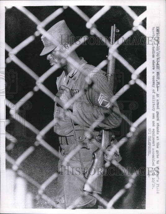 1962 Press Photo Key West, Fla. Armed guard at Wicker's Field-Historic Images