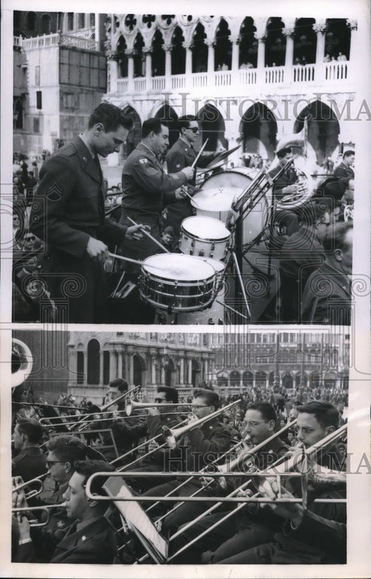 1956 United States Army Bandsmen played at St. Mark's Square. - Historic Images
