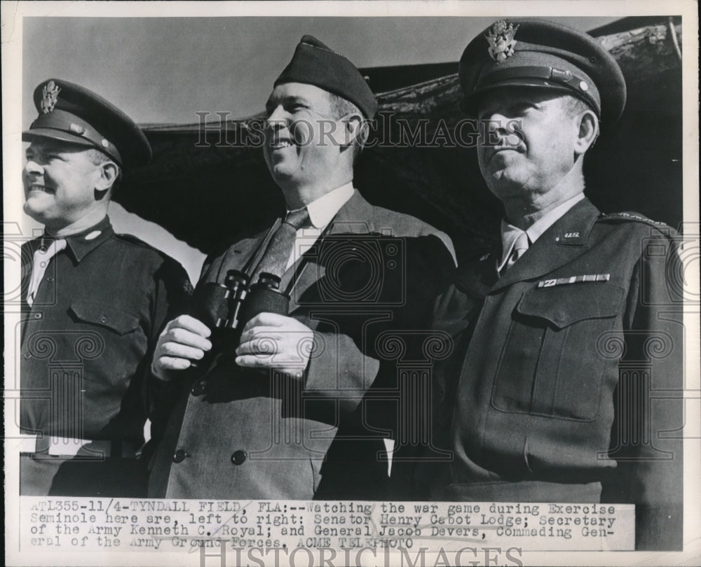 1947 Tyndall Field, Fla Sen. H Cabot Lodge, Army Sec KC Royal - Historic Images