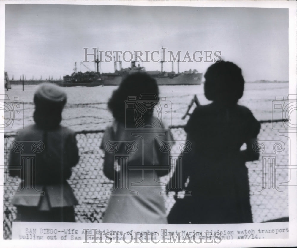 1950 Wife and Children of 1st Marine Div. watched Naval Transport. - Historic Images