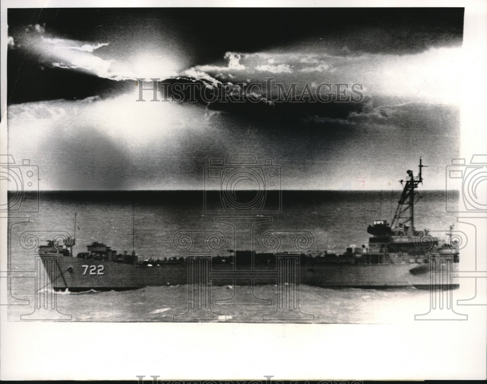 1962 U.S. Navy LST loaded with Troops anchored off the Florida Coast - Historic Images