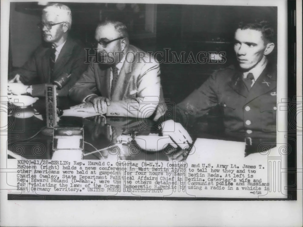 1955 Press Photo Berlin, Rep HC Ostertag,Army Lt JT McQueen,Rep E Boland-Historic Images