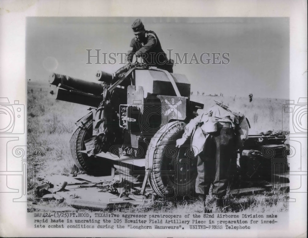 1952 82nd Airborne Div. with 105 Howitzer during Longhorn Maneuver. - Historic Images