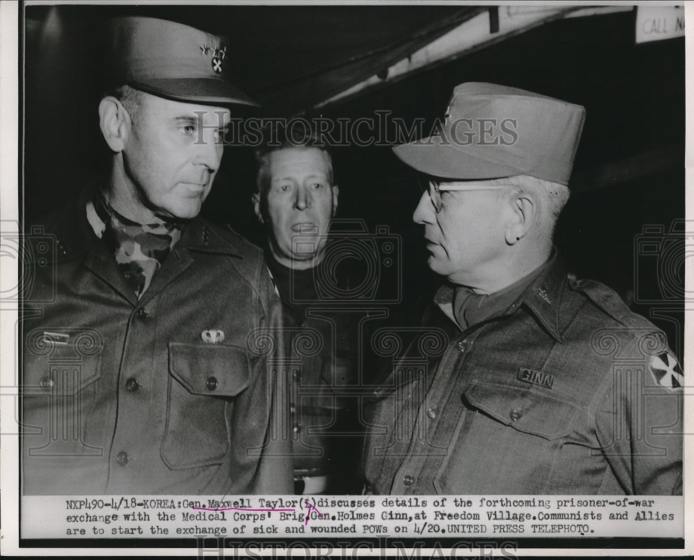 1953 Korea, Gen Max Taylor, Brig Gen Holmes Ginn, at POW exchange - Historic Images