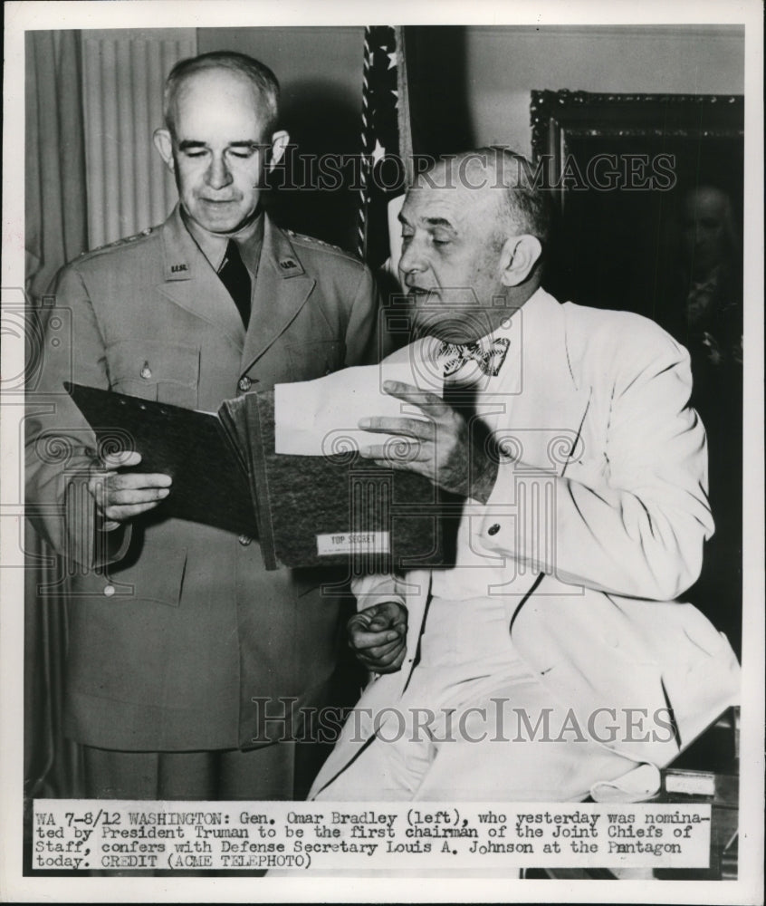 1949 General Omar Bradley VA chairman &amp; Defense Secretary Johnson - Historic Images