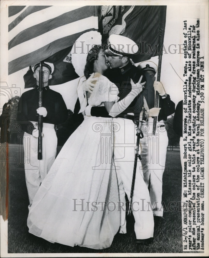 1950 Midshipman Robert Monroe &amp; Charlotte Anderson at Annapolis MD - Historic Images