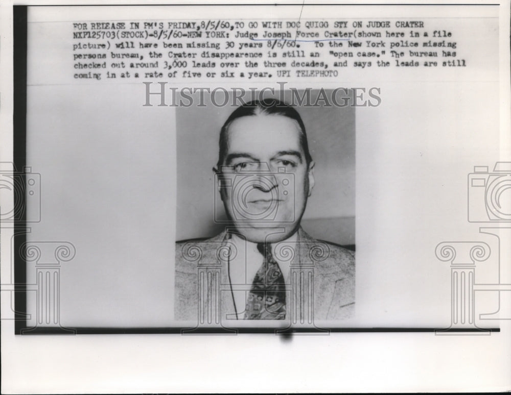 1960 Press Photo New York Judge Joseph Force Crater Missing for 30 Years-Historic Images