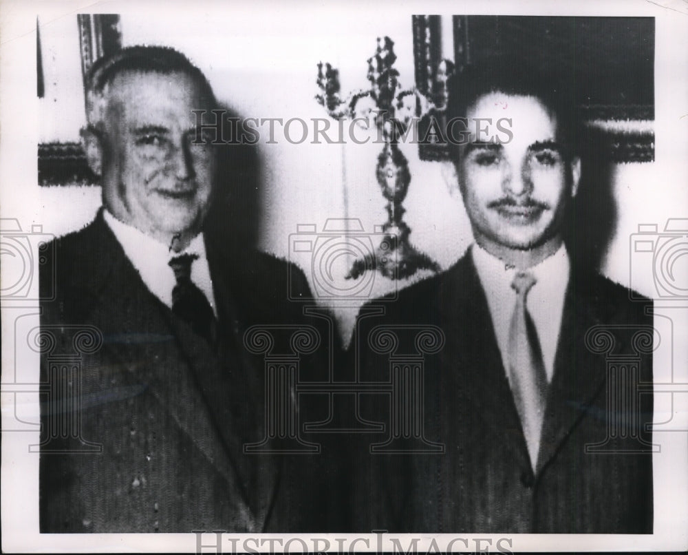 1956 Press Photo Amman, Jordan King Hussein with Syrian Leader Said El Ghazzi - Historic Images