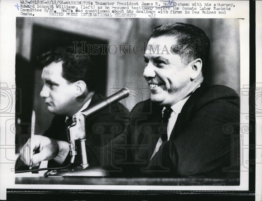 1958 Press Photo Teamsters President James Hoffa at Senate Committee, Washington - Historic Images