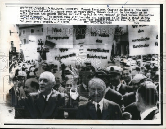 1962 Press Photo French Pres Charles de Gaulle Most Guarded Figure to Visit Bonn - Historic Images