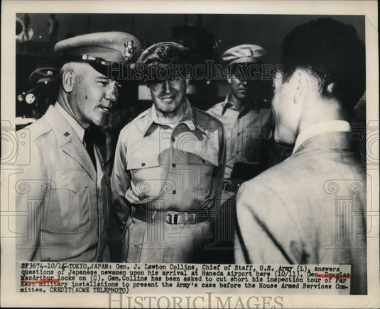 1949 Press Photo Toyko Japan Gen Lawton Collins US Army & newsmen - Historic Images
