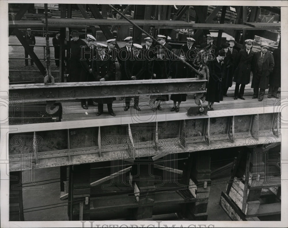 1938 Press Photo Philadelphia PA Navy yard keel of new destroyer Buck laid-Historic Images