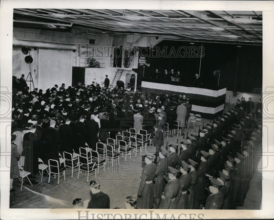 1945 Press Photo Aircraft Carrier Antietam Commissioned, Philadelphia Navy Yard-Historic Images