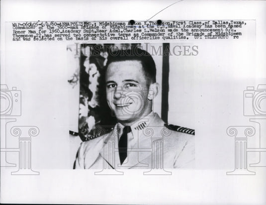 1960 Press Photo Annapolis MD Midshipman Alton Thompson named Honor Man of 1960 - Historic Images