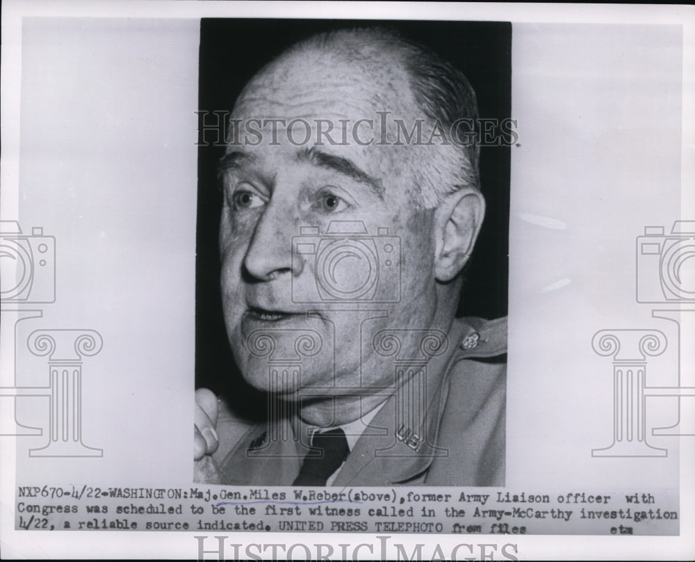 1954 Press Photo DC Maj Gen Miles W Reber ex Army liason officer at inquiry - Historic Images