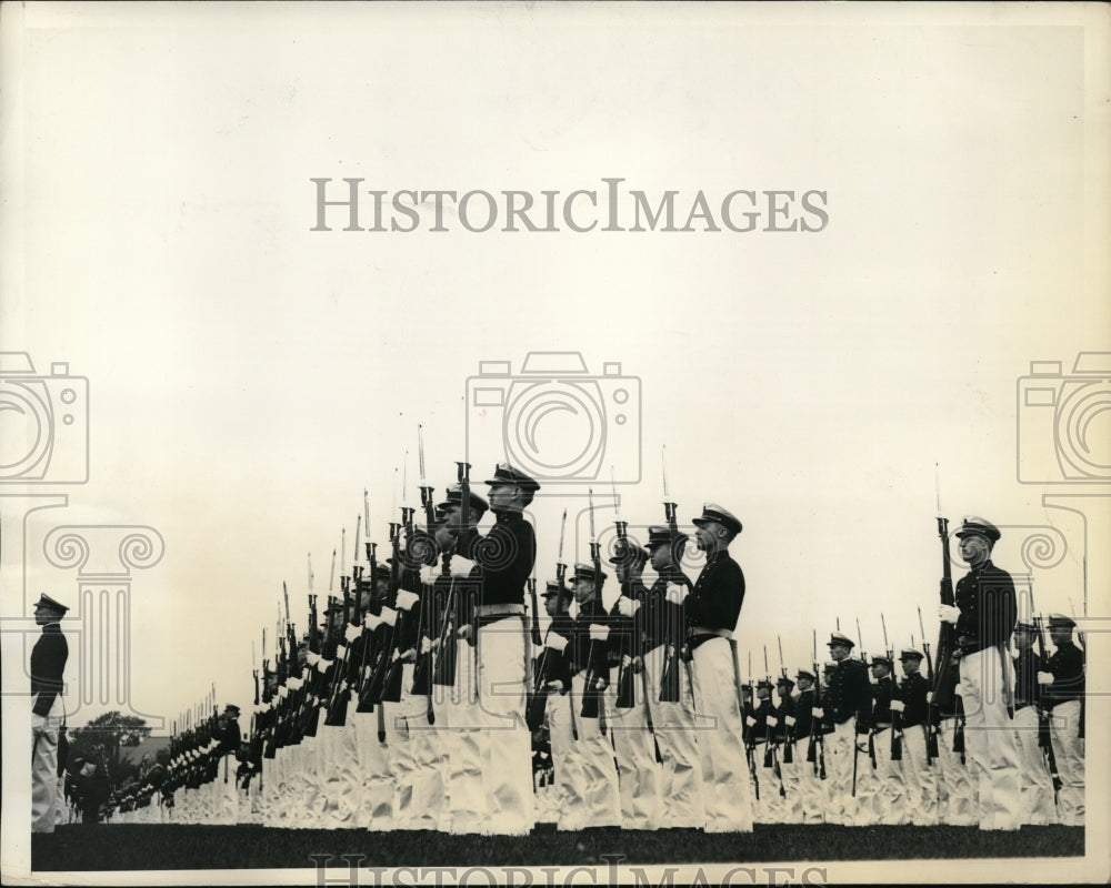 1934 Press Photo Middies of US Navy Academy Stand at Attention at Final Dress - Historic Images