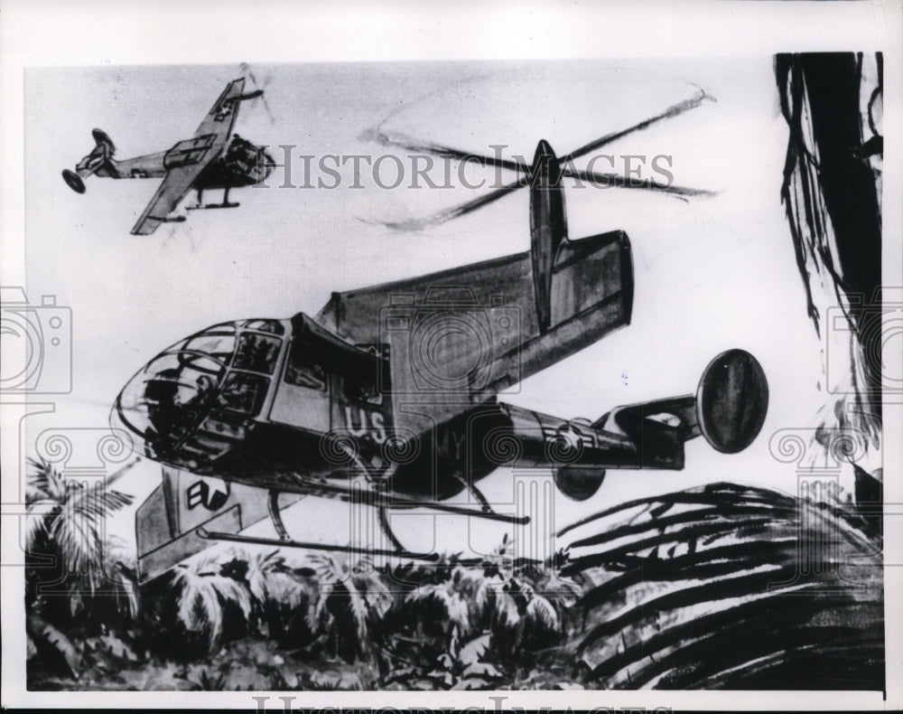 1956 Press Photo Artist's Conception of Tilt-Wing Plane Being Designed for Army - Historic Images