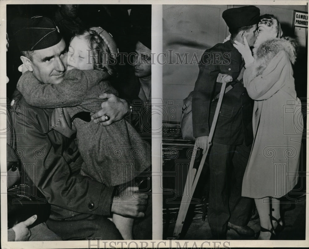 1945 Press Photo San Francisco Lt Col Peter Calyes, Pfc Joe Frias return to US - Historic Images