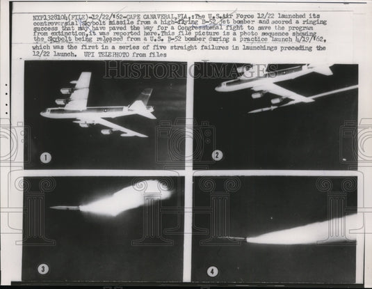 1952 Press Photo USAF Skybolt missile launched from B52H bomber - Historic Images