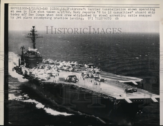 1963 Press Photo Aircraft Carrier Constellation Shown Operating at Sea - Historic Images