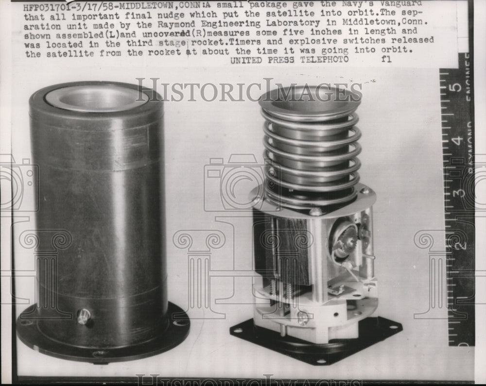1958 Press Photo Separate Unit Gave Navy's Vanguard All Important Final Nudge - Historic Images