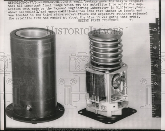 1958 Press Photo Separate Unit Gave Navy's Vanguard All Important Final Nudge - Historic Images