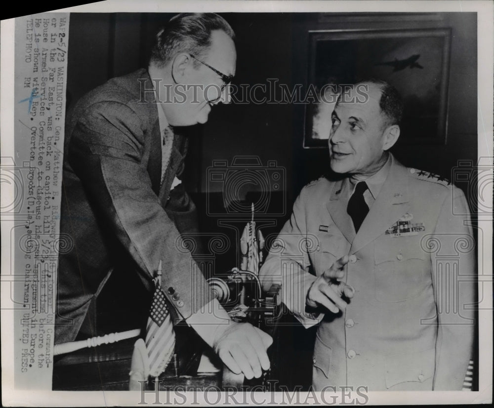 1952 Press Photo DC Gen Matthew Ridgway &amp; Rep Overton Brooks of LA - Historic Images