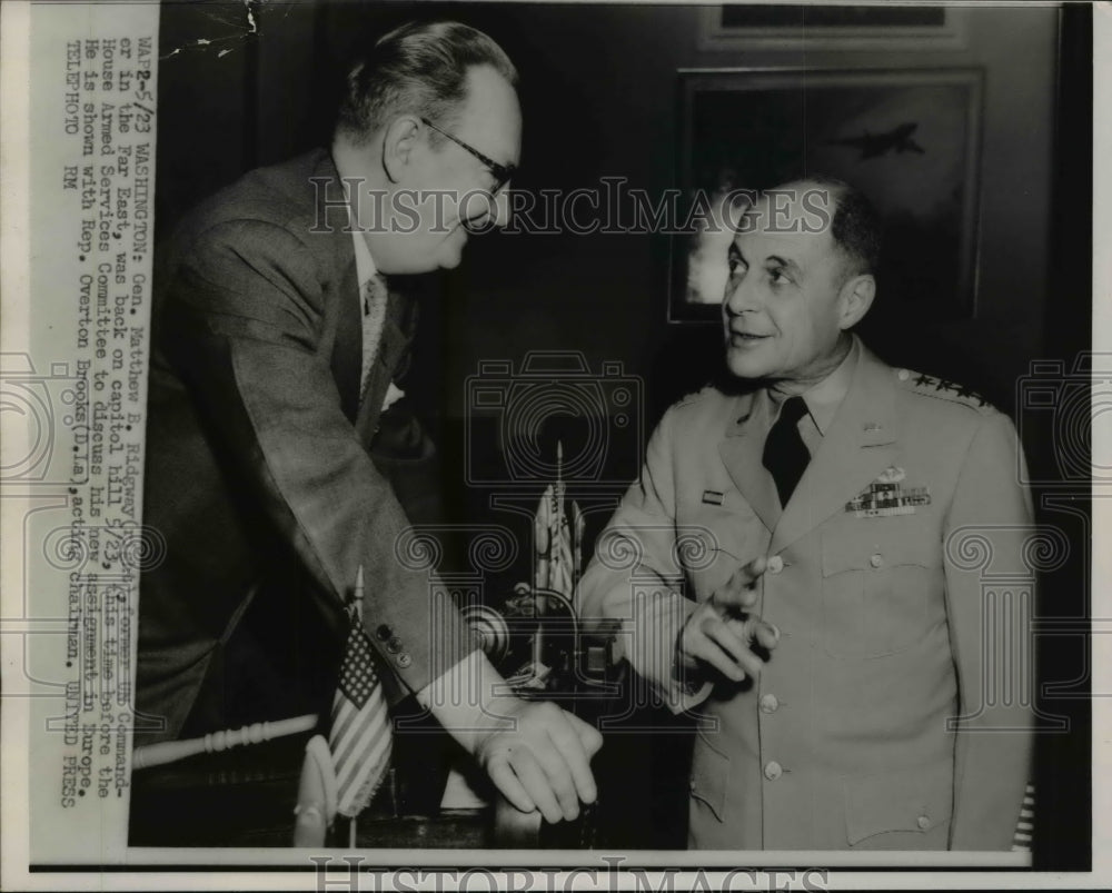 1952 Press Photo Gen Matthew B Ridgway Back on Capitol Hill Before Hou ...