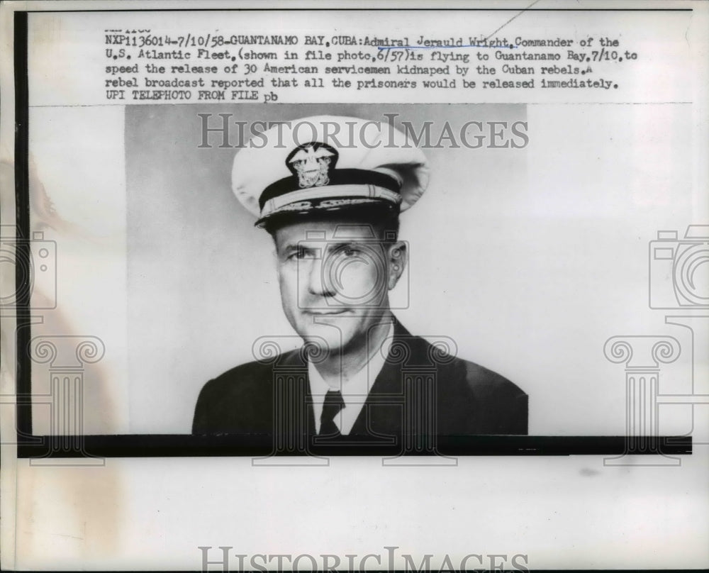 1958 Press Photo Admiral Jerauld Wright is flying to Guantanamo Bay Cuba-Historic Images